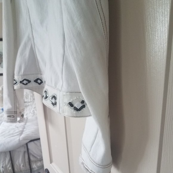 Jean jacket women white beaded trim INC size S - Picture 6 of 8